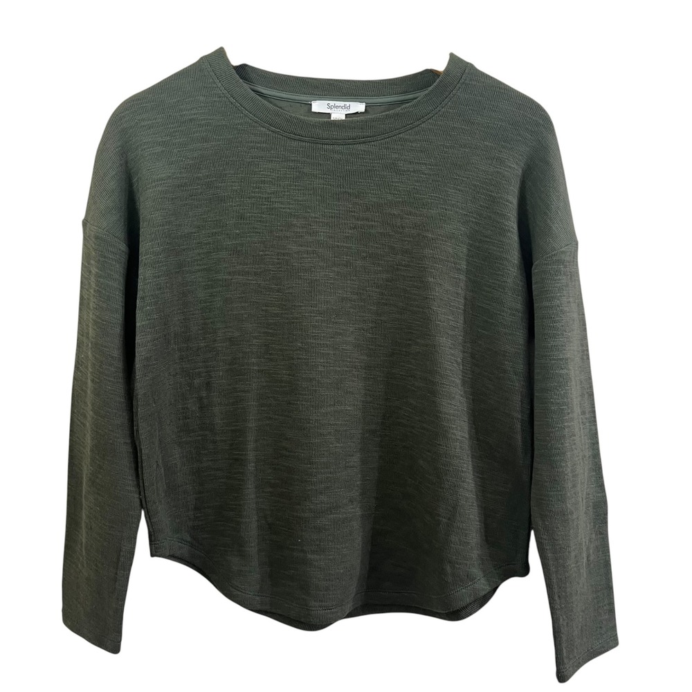 Splendid Collection Women Small Olive Green Viscose Linen Blend Long Sleeve Top